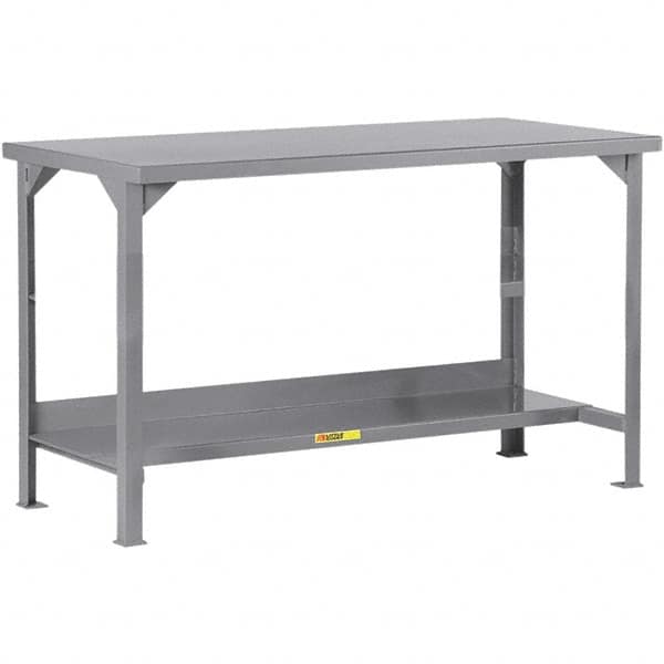 Little Giant - 60 Wide x 30" Deep x 36" High, 12 Gauge Steel Workbench - 12 Gauge Steel Top, Fixed Legs, Gray - Benchmark Tooling