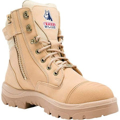 Steel Blue - Men's Size 8 Medium Width Steel Work Boot - Sand, Leather Upper, TPU Outsole, 6" High, Lace-Up, Side Zip - Benchmark Tooling