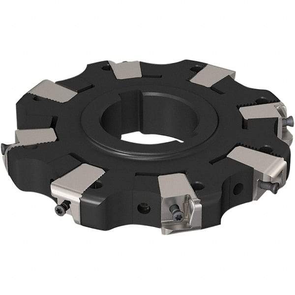 Seco - Arbor Hole Connection, 0.669" Cutting Width, 32.9mm Depth of Cut, 125mm Cutter Diam, 40mm Hole Diam, 4 Tooth Indexable Slotting Cutter - R335.25 Toolholder, XNHQ 1407 Insert, Neutral Cutting Direction - Benchmark Tooling