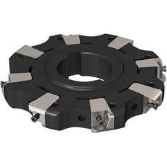 Seco - Arbor Hole Connection, 0.669" Cutting Width, 32.9mm Depth of Cut, 125mm Cutter Diam, 40mm Hole Diam, 4 Tooth Indexable Slotting Cutter - R335.25 Toolholder, XNHQ 1407 Insert, Neutral Cutting Direction - Benchmark Tooling