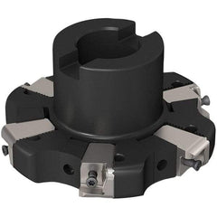 Seco - Shell Mount Connection, 0.669" Cutting Width, 24.82mm Depth of Cut, 100mm Cutter Diam, 27mm Hole Diam, 3 Tooth Indexable Slotting Cutter - R335.25 Toolholder, XNHQ 1407 Insert, Right Hand Cutting Direction - Benchmark Tooling