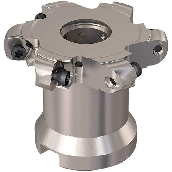 Seco - Shell Mount Connection, 0.472" Cutting Width, 15mm Depth of Cut, 63mm Cutter Diam, 22mm Hole Diam, 3 Tooth Indexable Slotting Cutter - R335.29 Toolholder, RP.. 1204 Insert, Right Hand Cutting Direction - Benchmark Tooling
