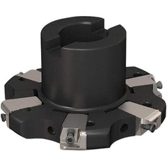 Seco - Shell Mount Connection, 17/32" Cutting Width, 24.82mm Depth of Cut, 100mm Cutter Diam, 27mm Hole Diam, 3 Tooth Indexable Slotting Cutter - R335.25 Toolholder, XNHQ 1407 Insert, Right Hand Cutting Direction - Benchmark Tooling