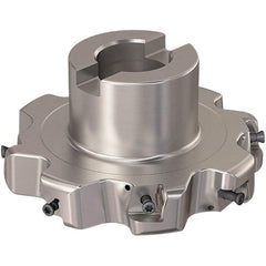 Seco - Shell Mount Connection, 0.787" Cutting Width, 25.31mm Depth of Cut, 100mm Cutter Diam, 27mm Hole Diam, 4 Tooth Indexable Slotting Cutter - R335.25 Toolholder, XNHQ 12 Insert, Right Hand Cutting Direction - Benchmark Tooling