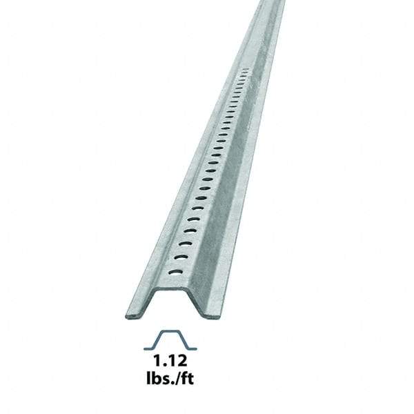 Nucor - 6' High, Galvanized Traffic Sign Post - Steel, 3/8" Hole Diam, Silver - Benchmark Tooling