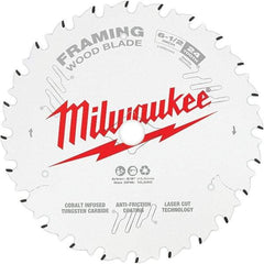 Milwaukee Tool - 6-1/2" Diam, 5/8" Arbor Hole Diam, 24 Tooth Wet & Dry Cut Saw Blade - Tungsten Carbide-Tipped, Framing Action, Standard Round Arbor - Benchmark Tooling