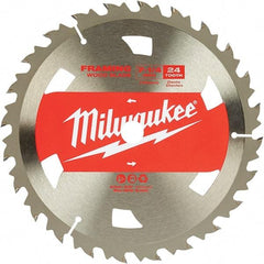 Milwaukee Tool - 7-1/4" Diam, 5/8" Arbor Hole Diam, 24 Tooth Wet & Dry Cut Saw Blade - Tungsten Carbide-Tipped, Framing Action, Standard Round Arbor - Benchmark Tooling