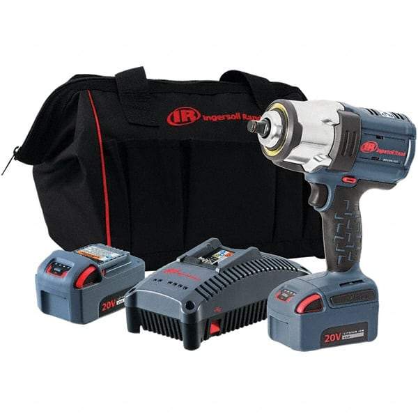 Ingersoll-Rand - 1/2" Drive 20 Volt Pistol Grip Cordless Impact Wrench & Ratchet - 0 to 1,900 RPM, 0 to 2,450 BPM, 1,500 Ft/Lb Torque, 2 Lithium-Ion Batteries - Benchmark Tooling