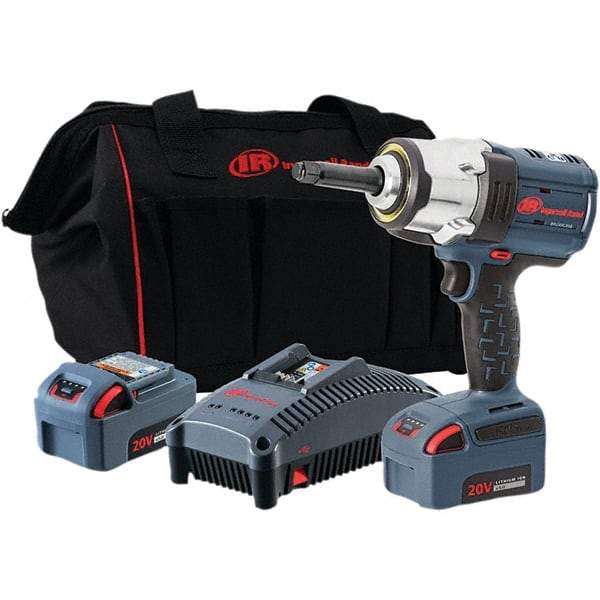 Ingersoll-Rand - 1/2" Drive 20 Volt Pistol Grip Cordless Impact Wrench & Ratchet - 0 to 1,900 RPM, 0 to 2,450 BPM, 1,500 Ft/Lb Torque, 2 Lithium-Ion Batteries - Benchmark Tooling