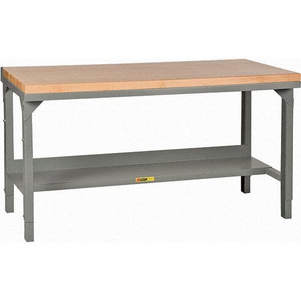 Little Giant - 72 Wide x 30" Deep x 28-3/4" High, Butcher Block Workbench - 1-3/4" Butcher Block Top, Adjustable Height Legs, Gray - Benchmark Tooling