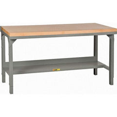 Little Giant - 48 Wide x 30" Deep x 28-3/4" High, Butcher Block Workbench - 1-3/4" Butcher Block Top, Adjustable Height Legs, Gray - Benchmark Tooling