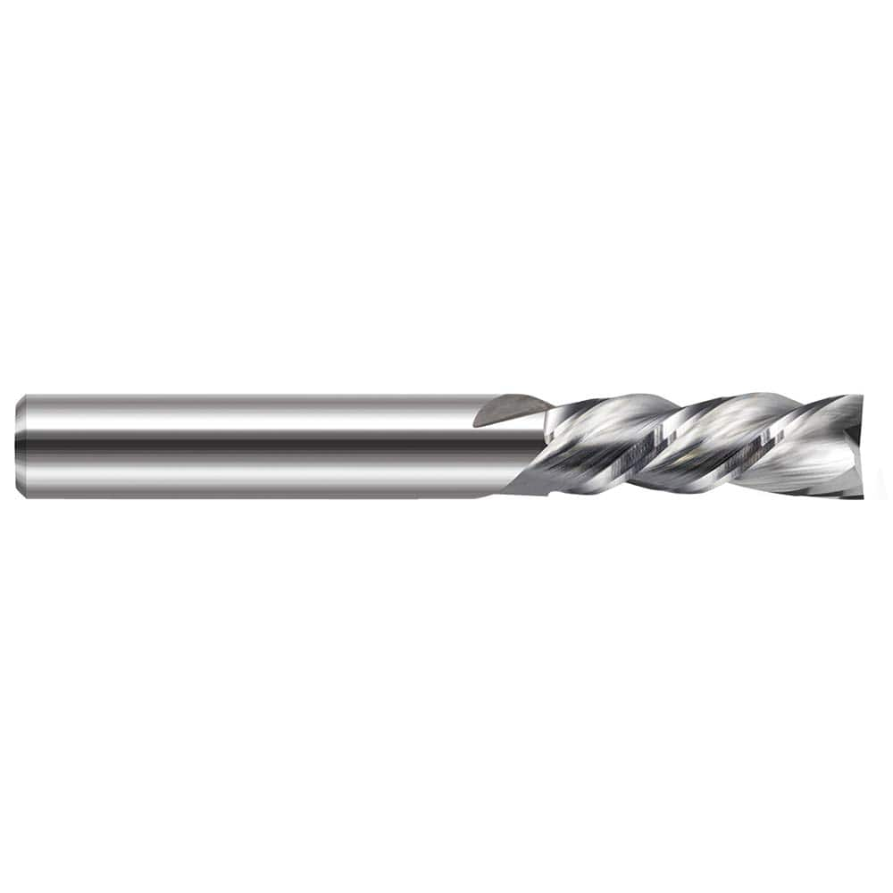 Square End Mill: 3/32'' Dia, 1/2'' LOC, 1/8'' Shank Dia, 2'' OAL, 2 Flutes, Solid Carbide Single End, Uncoated, Downcut Flute, 40 ° Helix, RH Cut, RH Flute