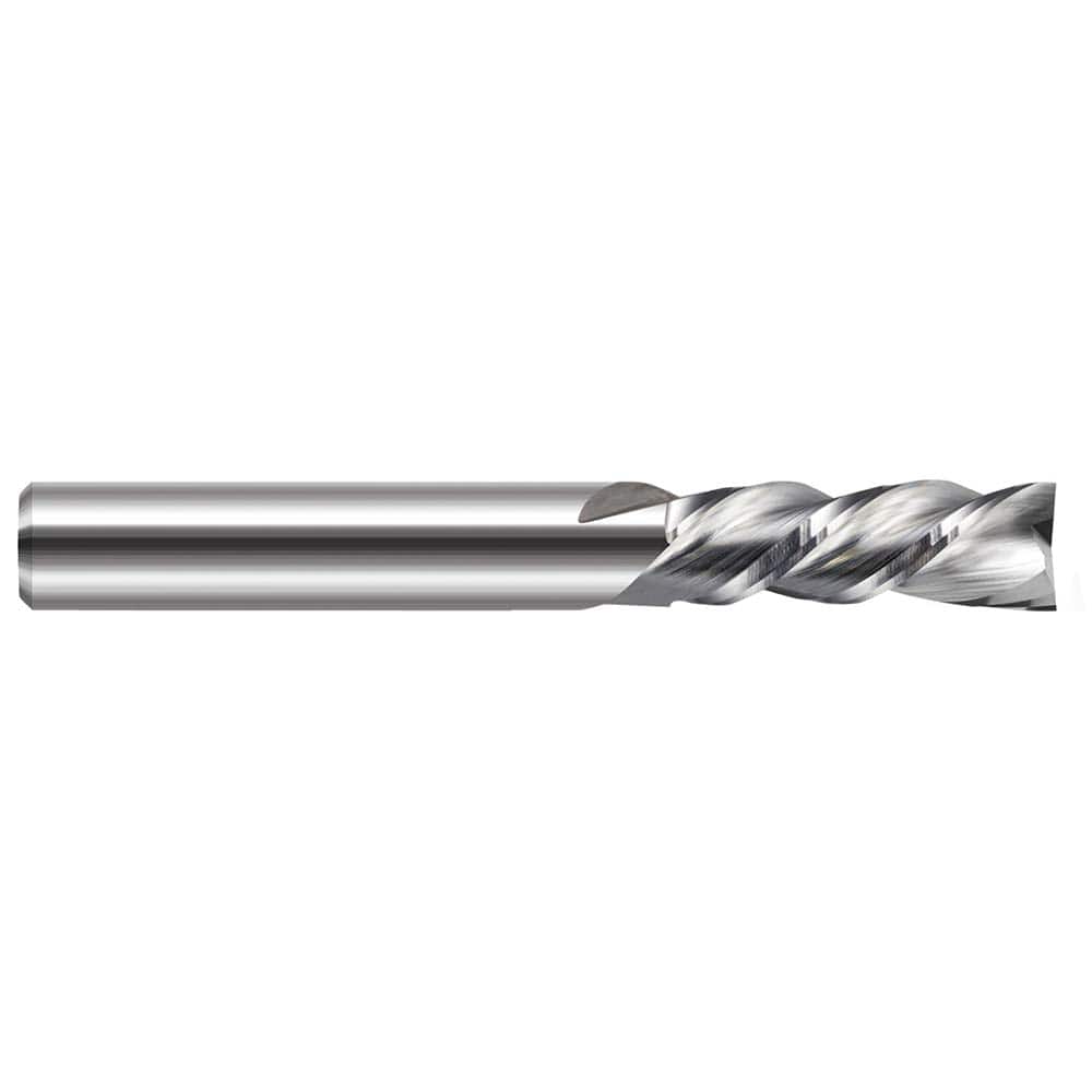 Square End Mill: 1/4'' Dia, 3/4'' LOC, 1/4'' Shank Dia, 2-1/2'' OAL, 2 Flutes, Solid Carbide Single End, Uncoated, Downcut Flute, 40 ° Helix, RH Cut, RH Flute