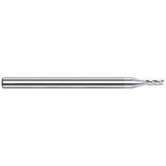 Square End Mill: 1/32'' Dia, 5/32'' LOC, 1/8'' Shank Dia, 2-1/2'' OAL, 3 Flutes, Solid Carbide Single End, TiB2 Finish, 42 ° Variable Helix, Centercutting, RH Cut, RH Flute