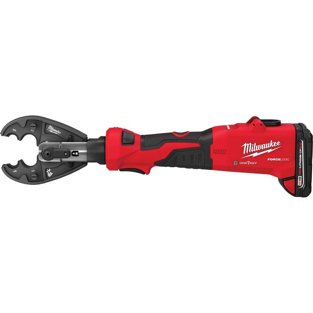 12,000 Lb Force, 8 AWG to 600 kcmil Capacity, Power Crimper Kit In-Line Handle, 18V, Lithium-Ion Battery Included