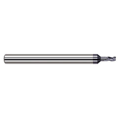 Corner Radius End Mill: 0.025″ Dia, 0.038″ LOC, 0.004″ Radius, 3 Flutes, Solid Carbide 1-1/2″ OAL, 1/8″ Shank Dia, 34 ° Helix, AlTiN Coated, Corner Radius End