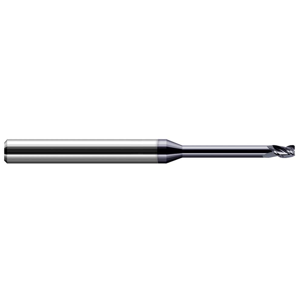 Corner Radius End Mill: 0.031″ Dia, 0.046″ LOC, 0.003″ Radius, 3 Flutes, Solid Carbide 2-1/2″ OAL, 1/8″ Shank Dia, 30 ° Helix, AlTiN Coated, Corner Radius End