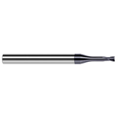 Corner Radius End Mill: 1/8″ Dia, 0.1″ LOC, 1/64″ Radius, 2 Flutes, Solid Carbide 2-1/2″ OAL, 1/4″ Shank Dia, 20 ° Helix, AlTiN Nano Coated, Corner Radius End, Centercutting