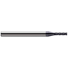 Corner Radius End Mill: 0.118″ Dia, 5/8″ LOC, 0.01″ Radius, 4 Flutes, Solid Carbide 2-1/2″ OAL, 1/8″ Shank Dia, 30 ° Helix, AlTiN Coated, Corner Radius End