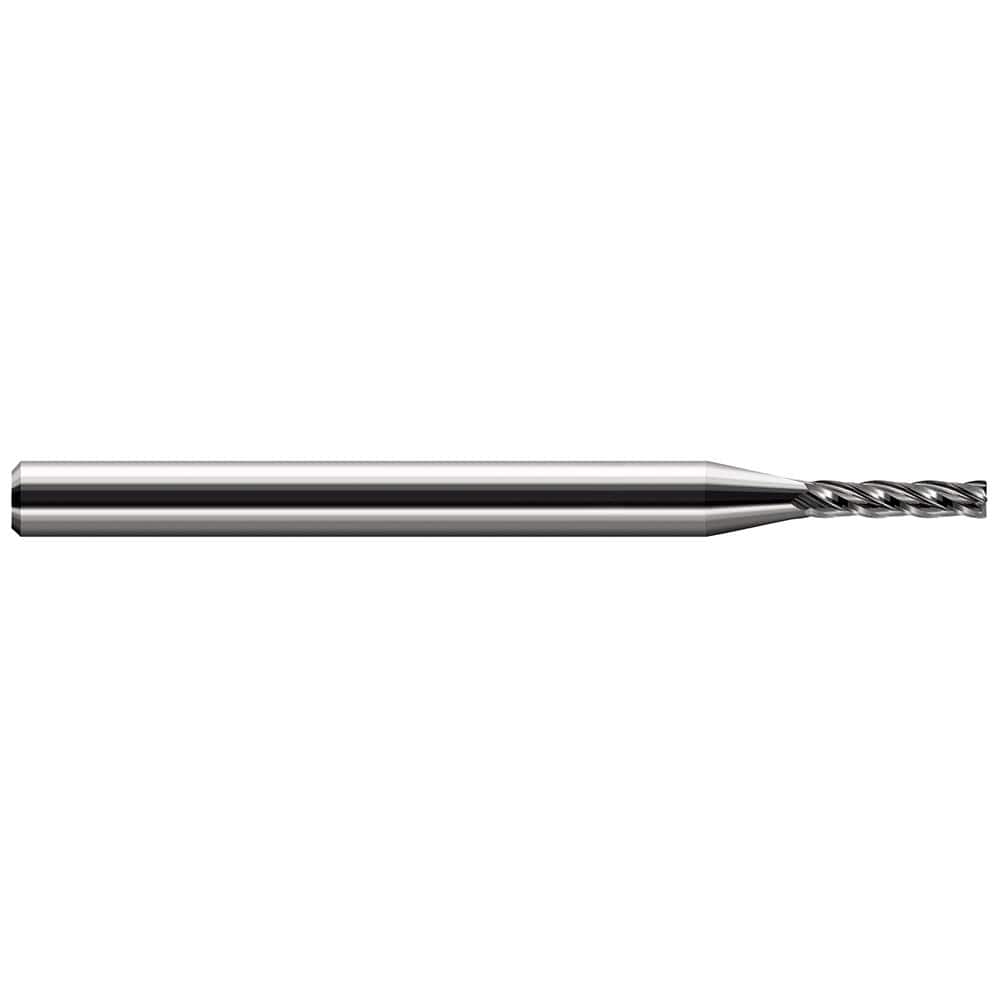 Corner Radius End Mill: 9/64″ Dia, 3/4″ LOC, 0.01″ Radius, 4 Flutes, Solid Carbide 3″ OAL, 3/16″ Shank Dia, 30 ° Helix, Bright/Uncoated, Corner Radius End, Centercutting