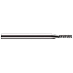 Corner Radius End Mill: 0.078″ Dia, 13/32″ LOC, 0.02″ Radius, 4 Flutes, Solid Carbide 2-1/2″ OAL, 1/8″ Shank Dia, 30 ° Helix, Bright/Uncoated, Corner Radius End