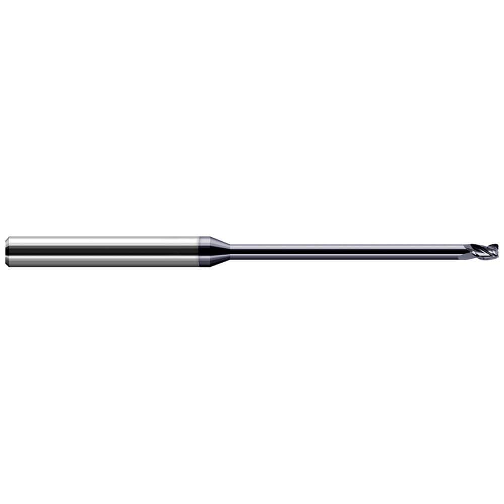 Corner Radius End Mill: 0.047″ Dia, 0.07″ LOC, 0.01″ Radius, 3 Flutes, Solid Carbide 2-1/2″ OAL, 1/8″ Shank Dia, 30 ° Helix, AlTiN Coated, Corner Radius End
