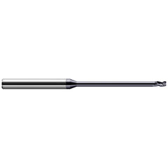 Corner Radius End Mill: 0.047″ Dia, 0.07″ LOC, 0.01″ Radius, 3 Flutes, Solid Carbide 2-1/2″ OAL, 1/8″ Shank Dia, 30 ° Helix, AlTiN Coated, Corner Radius End
