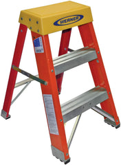 Werner - 2 Steps, 2' High, Type IA Rating, Fiberglass Step Stand - 300 Lb Load Capacity, 17-1/4" Base Width - Benchmark Tooling