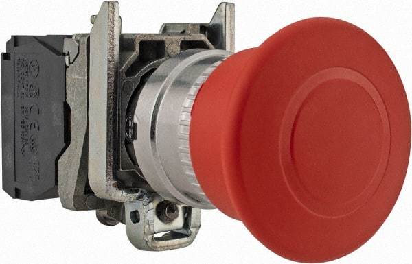 Schneider Electric - 22mm Mount Hole, Extended Mushroom Head, Pushbutton Switch Only - Round, Red Pushbutton, Nonilluminated, Trigger Action, Off, Shock and Vibration Resistant - Benchmark Tooling