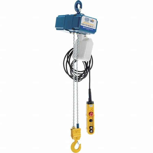 Vestil - 1/2 Ton Capacity, 0 to 20 FPM Lift Speed, 220 Volt, Electric Chain Hoist - 0.5 Output hp, 13' Max Lift - Benchmark Tooling