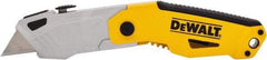 DeWALT - 1-1/4" Blade, 7-1/2" OAL, Utility Blade Folding Knife - 4-1/2" Closed Length, Metal, 3 Blades, 1 Edge - Benchmark Tooling