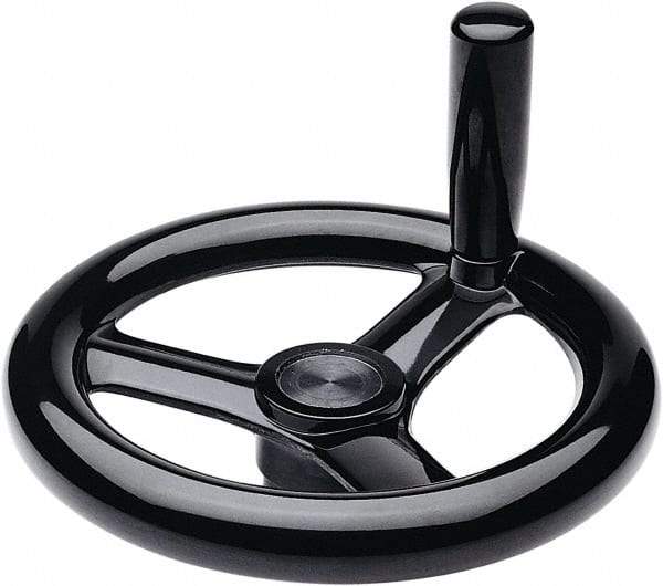 Elesa - 6.18", 3 Spoke Handwheel with Revolving Handle - 1.26" Hub, Duroplast, Black Glossy Finish - Benchmark Tooling