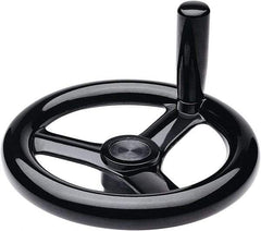 Elesa - 6.18", 3 Spoke Handwheel with Revolving Handle - 1.26" Hub, Duroplast, Black Glossy Finish - Benchmark Tooling