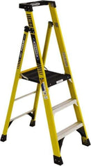 Werner - 3 Steps, 3' High, Type IAA Rating, Fiberglass Step Ladder - 375 Lb Load Capacity, 26-3/8" Base Width - Benchmark Tooling