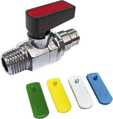 Value Collection - 3/8" Pipe, Brass Miniature Ball Valve - Inline - Two Way Flow, MNPT x Push-to-Connect Ends, Wedge Handle, 250 WOG - Benchmark Tooling