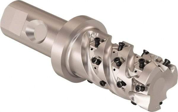 Seco - 32mm Cutting Diam, 25mm Shank Diam, 8mm Max Depth of Cut, Straight Shank Indexable Copy End Mill - 3 Inserts, LOEX Insert, R217.94 Toolholder - Benchmark Tooling
