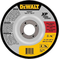 DeWALT - 24 Grit, 9" Wheel Diam, Type 27 Depressed Center Wheel - Coarse/Medium Grade, Ceramic, N Hardness, 6,600 Max RPM - Benchmark Tooling
