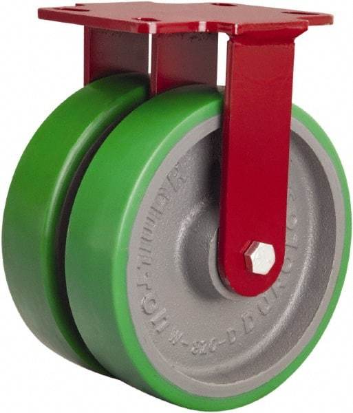 Hamilton - 8" Diam x 2" Wide x 9-3/4" OAH Top Plate Mount Rigid Caster - Polyurethane Mold onto Cast Iron Center, 3,000 Lb Capacity, Tapered Roller Bearing, 4-1/2 x 6-1/2" Plate - Benchmark Tooling