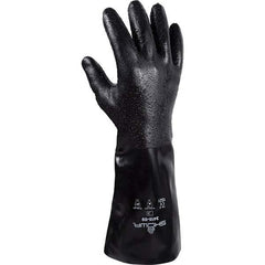 Chemical Resistant Gloves: Large, 14 mil Thick, Neoprene-Coated, Neoprene, Supported Black, 14'' OAL, Rough, ANSI Cut 0, ANSI Abrasion 3, ANSI Puncture 1