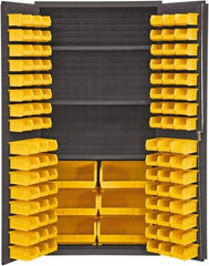 Durham - 3 Shelf 102 Bin Storage Cabinet - Steel, 36" Wide x 24" Deep x 72" High, Yellow - Benchmark Tooling