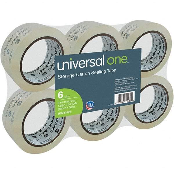 Universal One - 48mm Wide x 3mm Thick x 50m Long, 33100 Box Sealing & Label Protection Tape - Clear - Benchmark Tooling