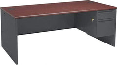 Hon - Steel-Reinforced High-Pressure Laminate/Metal Right Pedestal Desk - 72" Wide x 36" Deep x 29" High, Mahogany/Charcoal - Benchmark Tooling