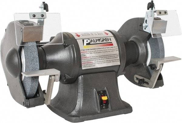 Palmgren - 10" Wheel Diam, 1 hp Grinder - 1" Arbor Hole Diam, 1 Phase, 1,725 Max RPM, 115/230 Volts - Benchmark Tooling