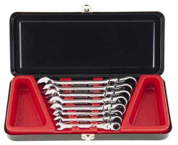 Blackhawk by Proto - 8 Piece, 5/16" to 3/4", Combination Wrench Set - Inch Measurement Standard, Full Polish Finish, Comes in Metal Case - Benchmark Tooling