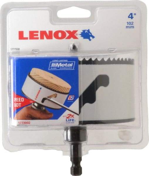 Lenox - 4" Diam, 1-1/2" Cutting Depth, Hole Saw - Bi-Metal Saw, Toothed Edge - Benchmark Tooling