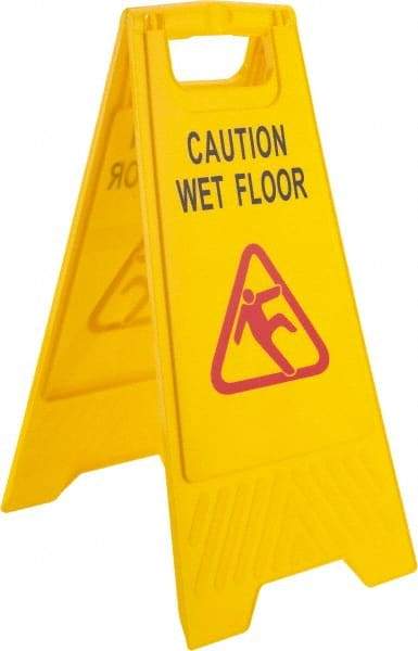 PRO-SOURCE - Caution - Wet Floor, 12" Wide x 24" High, Plastic Floor Sign - A-Frame, Red & Black on Yellow, For Accident Prevention - Benchmark Tooling