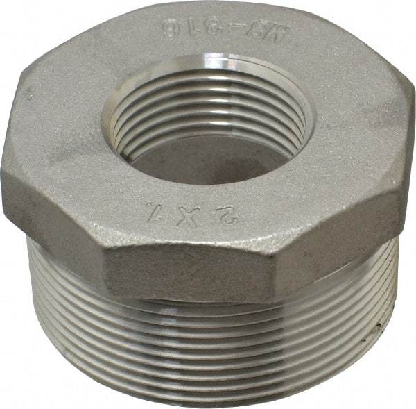 Merit Brass - 2 x 1" Grade 316 Stainless Steel Pipe Hex Bushing - MNPT x FNPT End Connections, 150 psi - Benchmark Tooling
