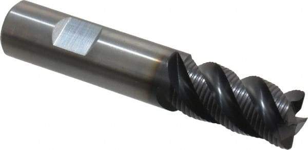 Kennametal - 3/4" Diam, 1-1/2" LOC, 4 Flute Solid Carbide 0.05" Corner Radius Roughing End Mill - AlTiN Finish, 4" OAL, 3/4" Shank Diam, Single End, Centercutting, 40° Helix - Benchmark Tooling