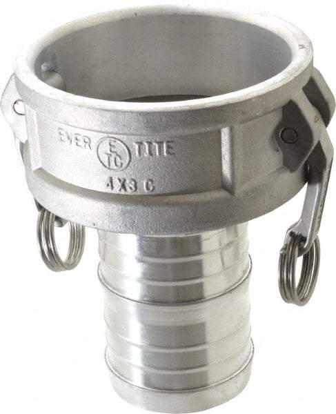 EVER-TITE Coupling Products - 4" Aluminum Cam & Groove Suction & Discharge Hose Female Coupler Hose Shank - Part C, 100 Max psi - Benchmark Tooling
