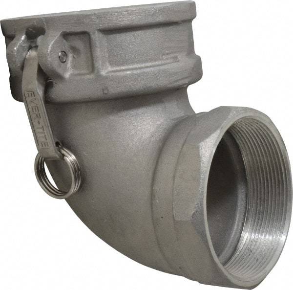 EVER-TITE Coupling Products - 4" Aluminum Cam & Groove Suction & Discharge Hose Female Coupler Female NPT Thread, 90° - Part D, 4" Thread, 100 Max psi - Benchmark Tooling